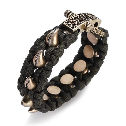 Herren Handgefertigt Geflochtenes Paracord Armband Retro Kupfer Drachenkralle Anhänger Strass Punk Armreif Outdoor Taktischer Schmuck