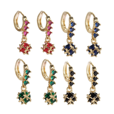 Vintage 18K Gold Plated Copper Hoop Earrings For Women Luxury Zirconia Ball Drop Earrings Elegant Dangle Fashion Jewelry