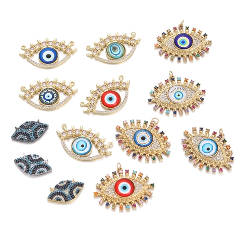 Fashion Copper Evil Eye Pendant For Women Colorful Rhinestone Enamel Charm DIY Jewelry Making Accessory Pendant Only