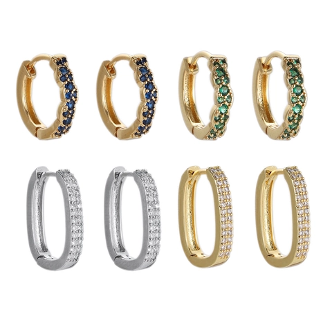 Fashion Gold Plated Copper Zirconia Hoop Earrings For Women Lightweight Geometric Circular Huggie Ear Buckle Daily Jewelry Gift