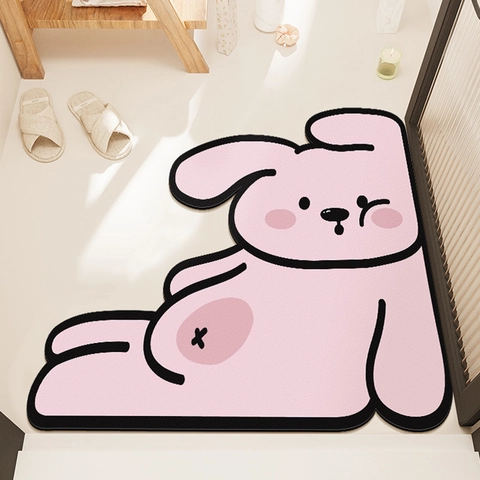 Tappetino da Bagno in Fango di Diatomee con Animali dei Cartoni Animati Assorbente Asciugatura Rapida Antiscivolo Forma Irregolare per Ingresso Camera da Letto