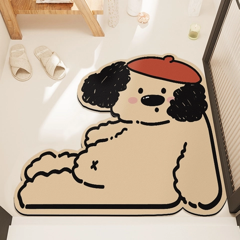 Tappetino da Bagno in Fango di Diatomee con Animali dei Cartoni Animati Assorbente Asciugatura Rapida Antiscivolo Forma Irregolare per Ingresso Camera da Letto