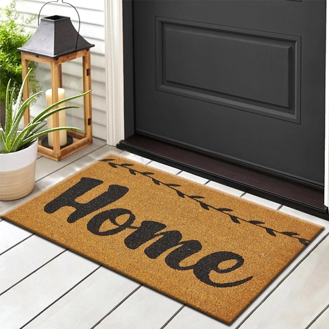 Felpudo de Entrada Antideslizante de PVC Bucle de Seda Marrón Rectangular Welcome Home Hello Beware Of Dog Alfombra de Suelo para Hogar