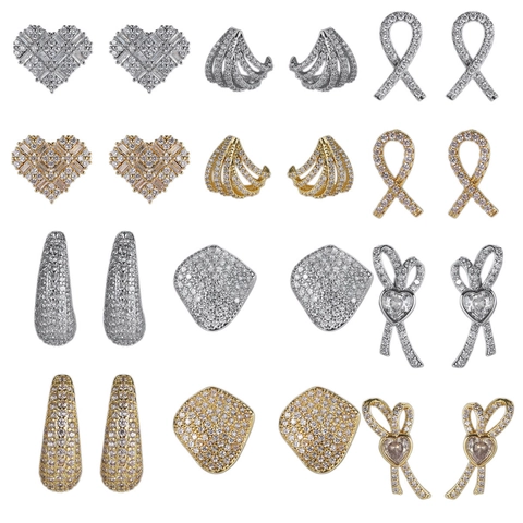 Exquisite Zircon Bowknot Heart Drop Stud Earrings For Women Copper Gold Silver Plated Geometric Inlaid Jewelry Accessory