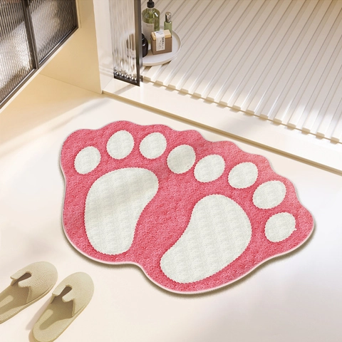 Tapis de Bain Empreinte de Dessin Animé Antidérapant Absorbant en Faux Cachemire Tapis de Sol Doux Décoratif Paillasson d'Entrée Maison Chambre