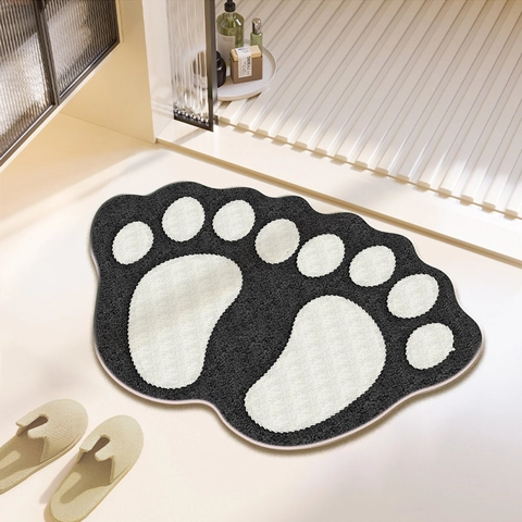 Tapis de Bain Empreinte de Dessin Animé Antidérapant Absorbant en Faux Cachemire Tapis de Sol Doux Décoratif Paillasson d'Entrée Maison Chambre