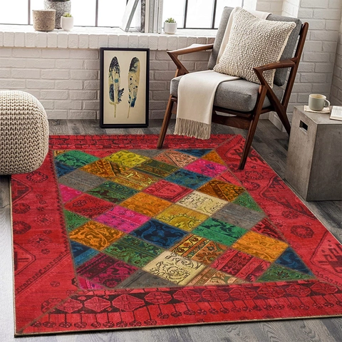 Ευρωπαϊκό Vintage Patchwork Χαλί Bohemian Στυλ Αντιολισθητικό Πλενόμενο Περσικό Σχέδιο Χαλί Faux Cashmere για Καθιστικό