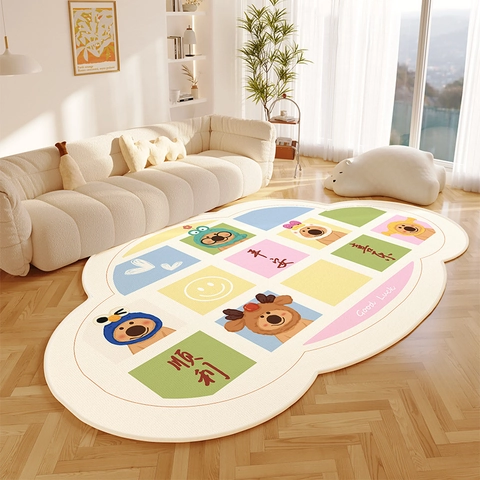 Tapis Antidérapant à Motif Ours Chien Dessin Animé pour Chambre Salon Doux Polyester Décoratif Décoration Maison