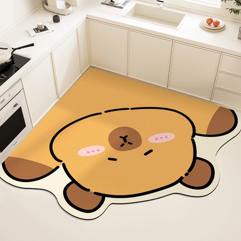 Paillasson de Cuisine en Terre de Diatomée Ours Dessin Animé Absorbant Antidérapant Shiba Inu Capybara Panda Tapis Maison
