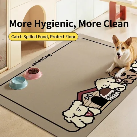 Tapis de Nourriture pour Animaux Chien de Dessin Animé Terre de Diatomée Absorbant Antidérapant Set de Table Chaton Lavable