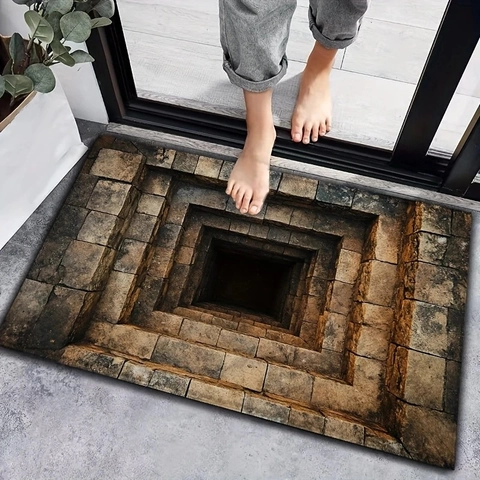 Paillasson en Terre de Diatomées Illusion Visuelle 3D Absorbant Antidérapant pour Entrée Salle de Bain Cuisine Décor