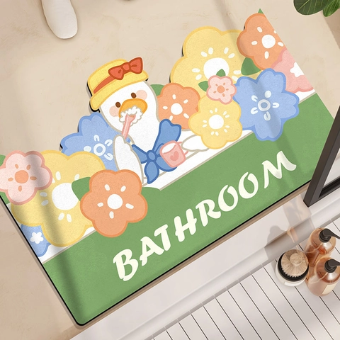 Simpatico Tappetino da Bagno in Terra di Diatomee con Motivo a Orso e Anatra Antiscivolo Assorbente per Ingresso Casa