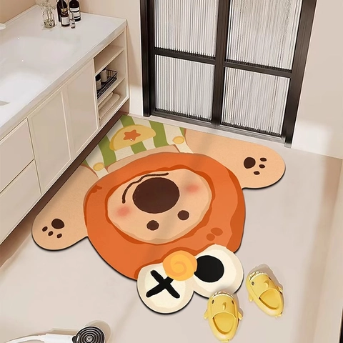 Paillasson Irrégulier en Terre de Diatomée Ours de Dessin Animé Absorbant l'Eau Antidérapant pour Salle de Bain Chambre Entrée