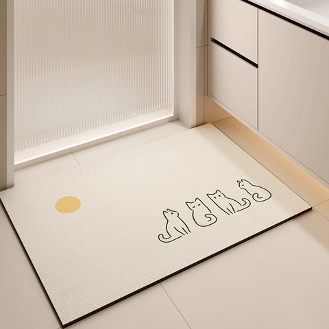 Moderno Tappetino Bagno in Fango di Diatomee Assorbente Antiscivolo per Bagno Cucina Ingresso Tappeto con Stampa Cartoon