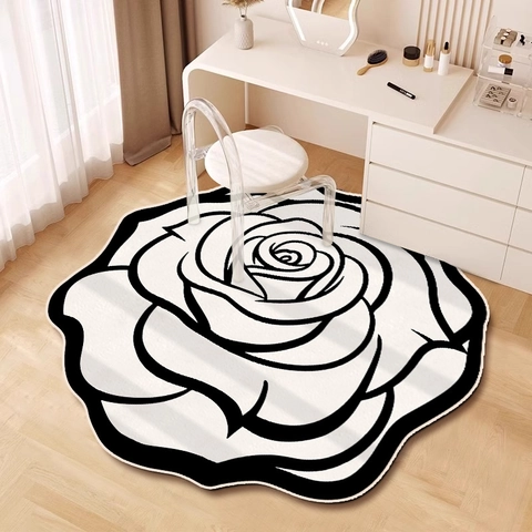 Modern Irregular Camellia Rose Diatom Mud Floor Mat Anti-Slip Absorbent Floral Decorative Rug For Bedroom Vanity