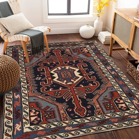 Bohemian Persian Style Area Rug Non-Slip Vintage Printed Polyester Carpet For Living Room Bedroom Bedside Home Decor