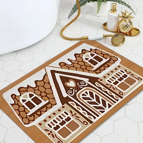 Christmas Gingerbread House Bath Mat Non-Slip Absorbent Diatom Mud Floor Rug For Bathroom Kitchen Entrance Decorative Carpet