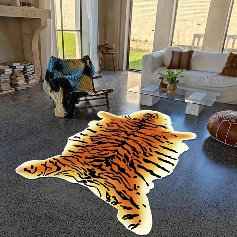 Animal Shape Faux Cashmere Decorative Area Rug Tiger Leopard Lion Print Non Slip Soft Floor Mat For Living Room Bedroom Home