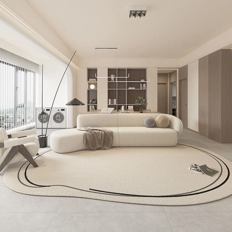 Tappeto in Poliestere Moderno Minimalista a Forma Irregolare Motivo Geometrico Astratto Tappeto da Pavimento Antiscivolo