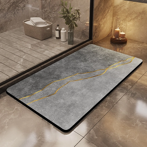 Tapis de Bain en Terre de Diatomée Moderne Minimaliste Antidérapant Absorbant Motif Marbre Entrée Cuisine Décoration Maison