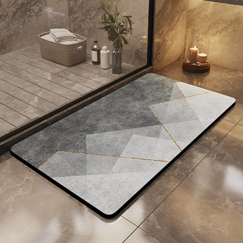Tapis de Bain en Terre de Diatomée Imprimé Marbre Super Absorbant Antidérapant Séchage Rapide Tapis de Sol pour Toilettes Entrée