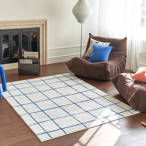 Tappeto Stile Cashmere a Quadri Minimalista Moderno Soggiorno Camera Antiscivolo Pavimento Morbido Poliestere Decorazione Casa
