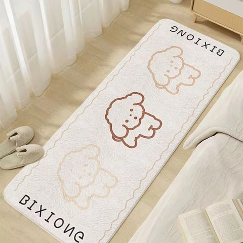 Alfombra de Cabecera de Cachemira de Imitación Animales de Dibujos Animados Antideslizante para Dormitorio Sala de Estar