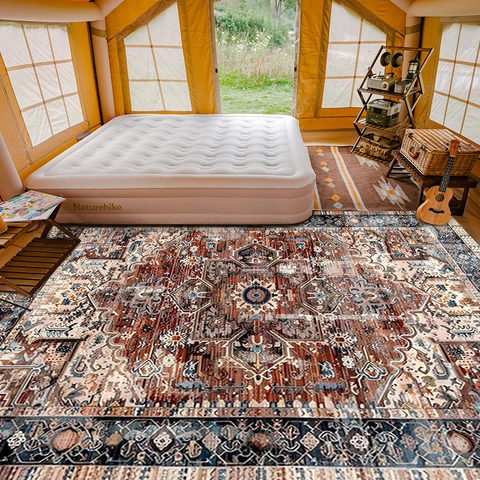 Retro Persian Style Area Rug Faux Cashmere Polyester Printed Non-Slip Floor Mat For Living Room Bedroom Glamping Decor