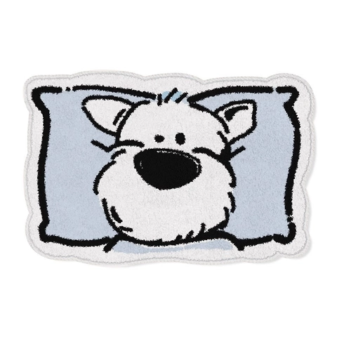 Cartoon Dog Non-Slip Floor Mat Cute Animal Shaped Polyester Bath Rug Soft Faux Cashmere Area Rug For Bedroom Bathroom Home Decor