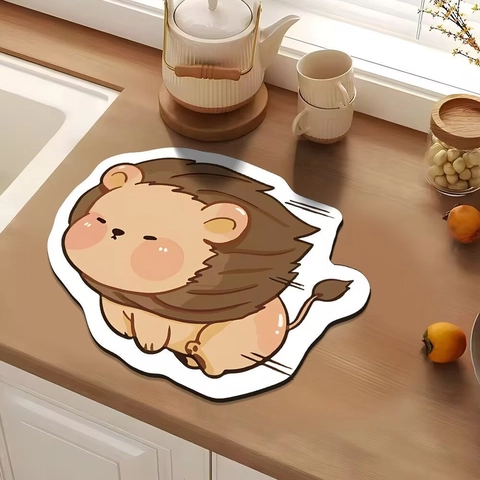 Paillasson Mignon en Terre de Diatomée avec Animaux de Dessins Animés Absorbant Antidérapant Tapis de Bain Forme Irrégulière Entrée Tapis de Cuisine Décoration Maison