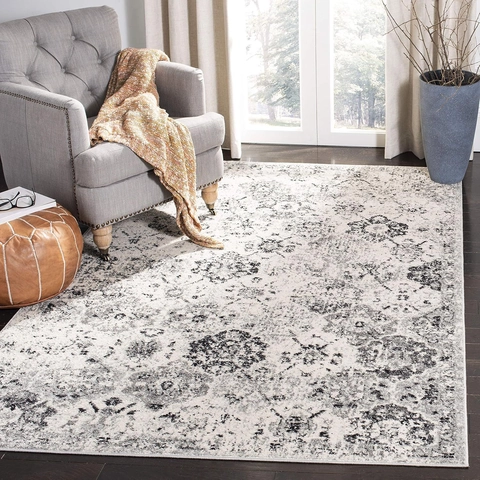 Tapis de Salon Bohème Rétro Nordique Polyester Imitation Cachemire Motif Géométrique Imprimé pour Chambre à Coucher Tapis Grand Format