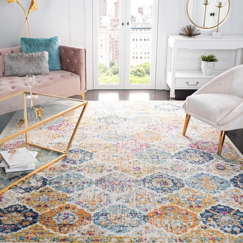Tapis de Salon Bohème Rétro Nordique Polyester Imitation Cachemire Motif Géométrique Imprimé pour Chambre à Coucher Tapis Grand Format