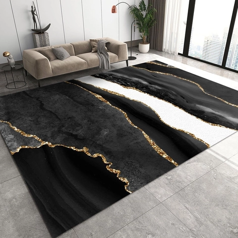 Tappeto Moderno Nordico in Poliestere con Motivo Marmo per Soggiorno Camera da Letto Resistente alle Macchie Tappeto Decorativo in Oro