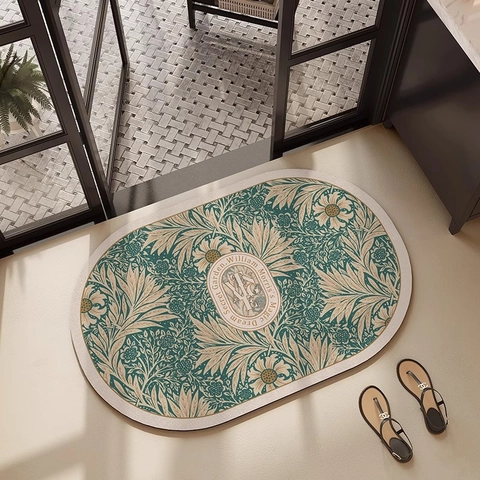 Tapis de Sol en Terre de Diatomée Floral Vintage Américain Absorbant Antidérapant Paillasson Entrée Motif Botanique Rétro Tapis Salle de Bain Cuisine
