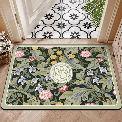 Nordic Vintage Floral Diatom Mud Floor Mat Absorbent Anti Slip Bath Mat For Entryway Kitchen Bathroom Oil Painting Door Mat