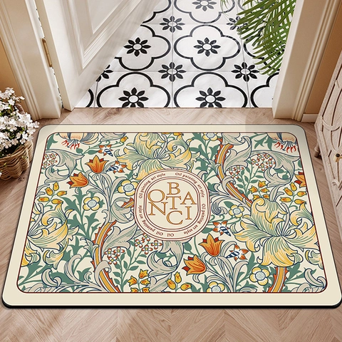 Nordic Vintage Floral Diatom Mud Floor Mat Absorbent Anti Slip Bath Mat For Entryway Kitchen Bathroom Oil Painting Door Mat
