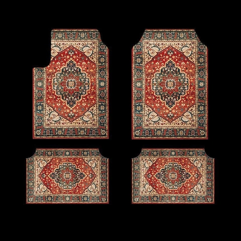 Boho Mandala Auto-Fußmatten-Set 4 Teile Universal Passend Polyester Persischer Stil Bedruckter Autoteppich Vorne Hinten Bodenschutz