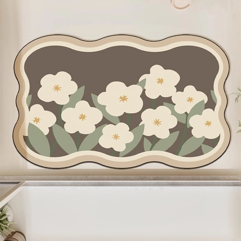 Tapis de Bain Floral en Terre de Diatomée Absorbant Séchage Rapide Antidérapant Moderne Motif Tulipes pour Entrée