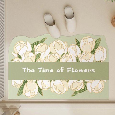 Tapis de Bain Floral en Terre de Diatomée Absorbant Séchage Rapide Antidérapant Moderne Motif Tulipes pour Entrée