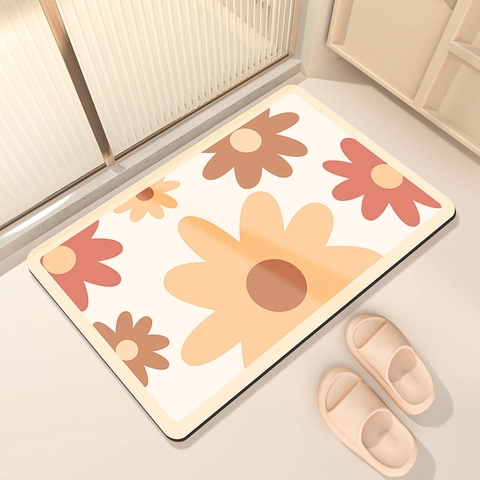 Tapis de Bain en Terre de Diatomée Absorbant Moderne Séchage Rapide Antidérapant Design Floral Abstrait Tapis d'Entrée Décoration