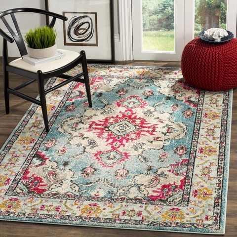 Vintage Persian Style Area Rug Faux Cashmere Bohemian Medallion Pattern Non Slip Large Floor Carpet For Living Room Bedroom