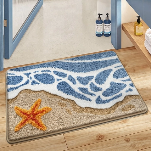 Tappetino Bagno Antiscivolo in Finto Cashmere Tufted Zerbino Ingresso Cartone Animato Fiore Cactus Assorbente Tappeto Decorativo