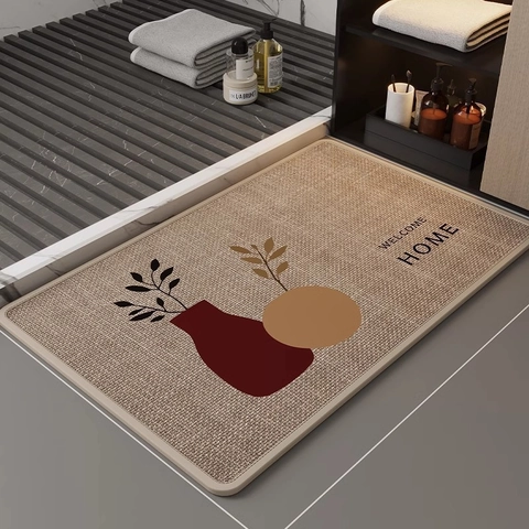 Tappetino da Bagno in Terra di Diatomee Moderno Minimalista Super Assorbente Antiscivolo Tappeto da Bagno a Rapida Asciugatura Trama Lino per Ingresso Cucina Gabinetto