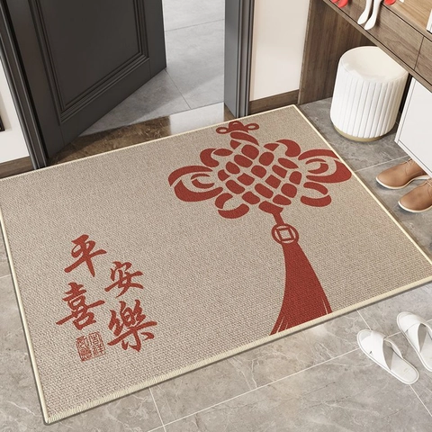 Modern Chinese Style Linen Diatom Mud Entrance Mat Non-Slip Absorbent Bathroom Door Mat For Home Entryway Living Room Decor
