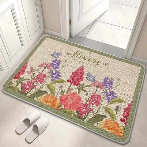 Tappetino da Bagno Pastorale a Fiori in Lino e Fango di Diatomee Asciugatura Rapida Assorbente Antiscivolo Zerbino Ingresso per Casa Bagno Cucina