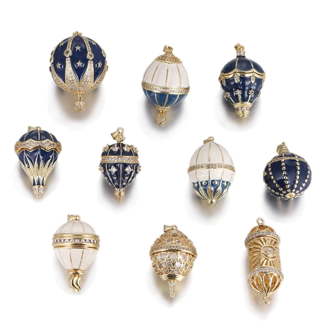 Vintage Copper Enamel Faberge Egg Pendant Hot Air Balloon Zirconia DIY Necklace Accessory For Women Elegant Jewelry Gift