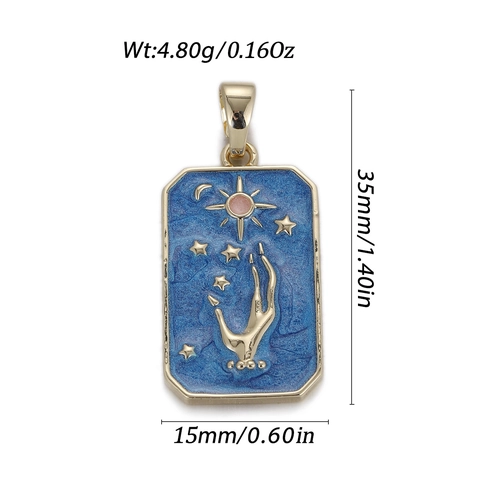 Elegante Koperen Emaille Rechthoekige Hanger Tarot Stijl Olieverf Engel Zon Bloem Charms Voor Vrouwen Sieraden Maken Accessoires