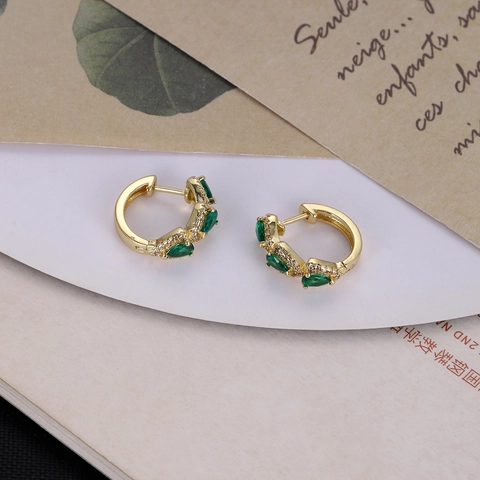 Elegant Copper Rhinestone Earrings For Women Snake Drop Hoop C-Shape Chunky Gold Silver Dangle Emerald Blue Stud Jewelry