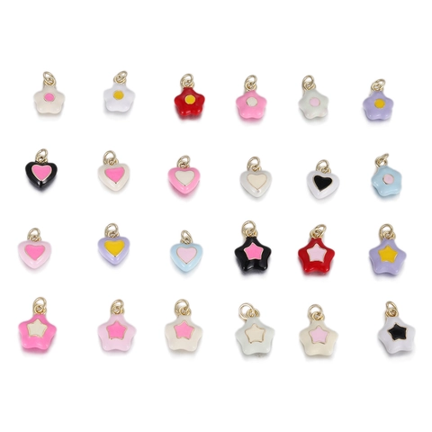 Mignon Pendentif en Cuivre Émaillé Fleur Cœur Étoile pour Fabrication de Bijoux DIY Collier Bracelet Cadeau Anniversaire