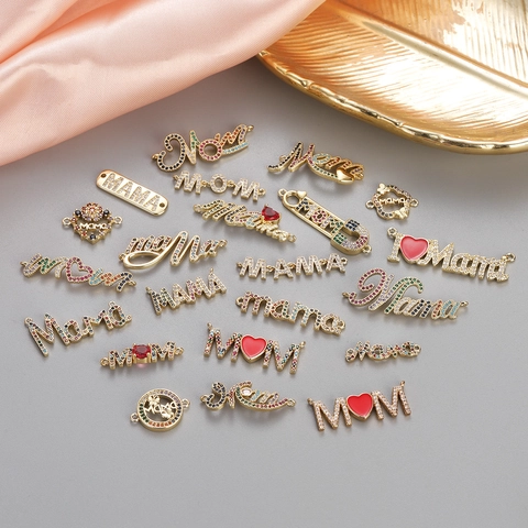 Copper Rhinestone MOM Heart Pendant Necklace Mother's Day Jewelry For Women Enamel MAMA Letter Charm Accessories